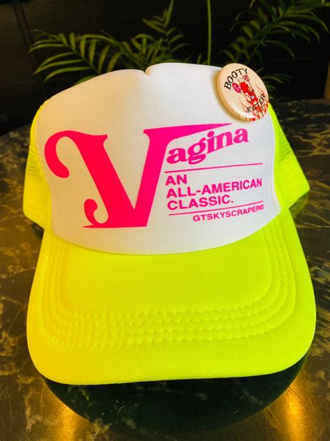 vintage vagina classic logo trucker hat in electric green grailed