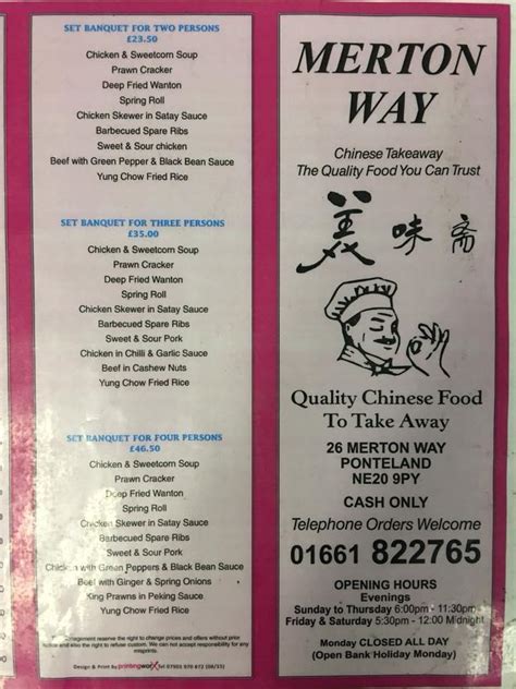 Menu At Merton Way Chinese Takeaway Restaurant Newcastle Upon Tyne 26