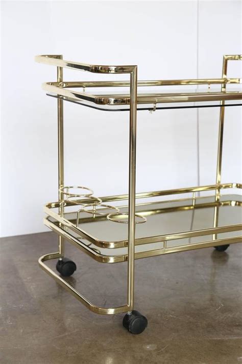 Gold Metal Glass And Mirror Two Tier Bar Tea Cart Or Serving Cart At