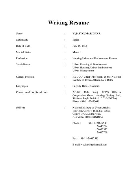 A curriculum vitae (or cv, latin for course of life) has these characteristics: Writing Resume