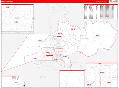 Weber County Ut Zip Code Wall Map Red Line Style By Marketmaps Mapsales