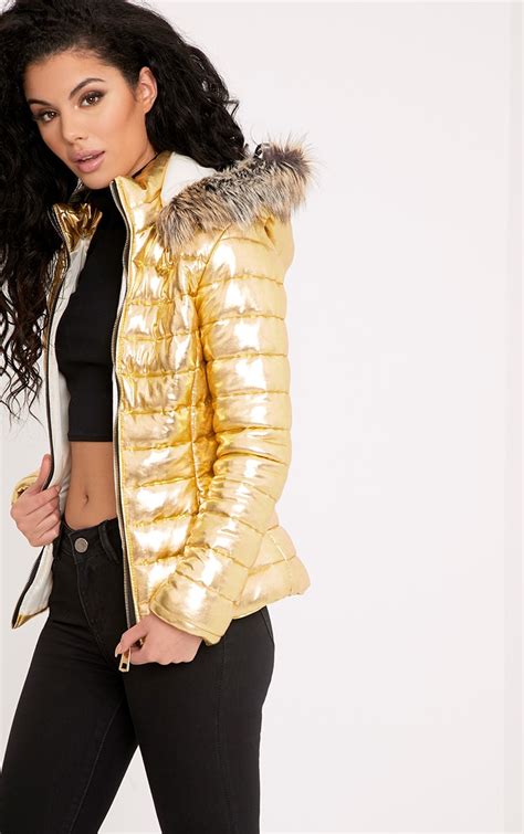 Effie Gold Metallic Puffer Jacket Jackets Prettylittlething