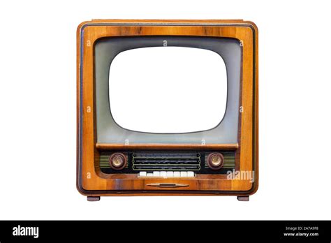 Retro Tv With Wooden Case Isolated On White Background Retro