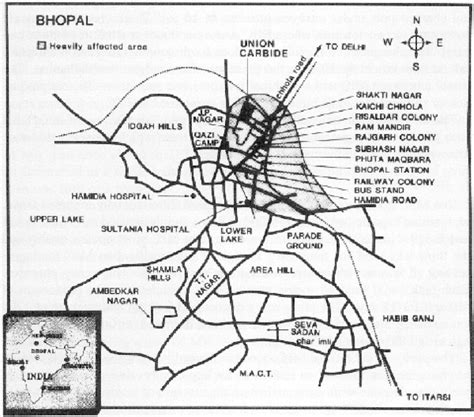 Map Of Bhopal Showing The Location Of The Ucil Plant And The Areas Most