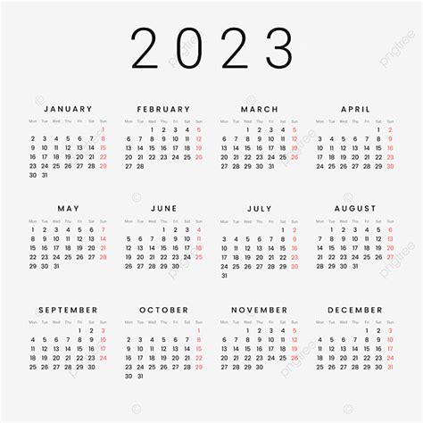 Calendario 2023 En Estilo Minimalista Y Simple Png Calendario 2023