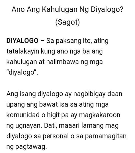 Ano Ang Mahihinuha Sa Diyalogo Brainlyph