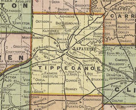 Tippecanoe County Indiana 1908 Map Lafayette Dayton