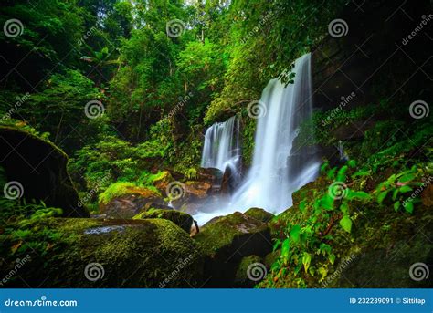 Beautiful Tropical Rainforest Waterfall In Deep Forest Stock Image