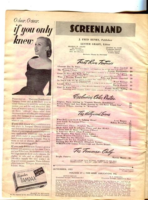 Screenland Doris Day Ava Gardner Virginia Mayo Tyrone Power Sept 1951 1951 Magazine