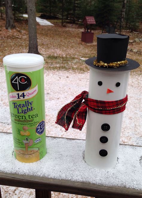Diy Snowman Craft Out Of A Drink Mix Container Fill It With Cookies Or
