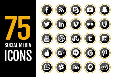 75 Gold Glossy Social Media Icons Custom Designed Icons Creative Market