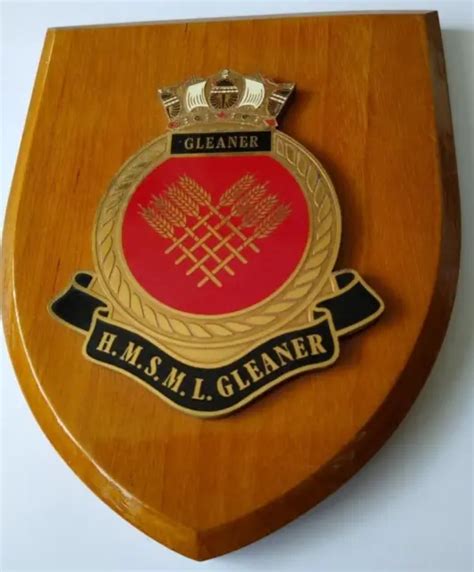 Vintage Hms Gleaner Royal Navy Ship Badge Crest Shield Plaque 9244
