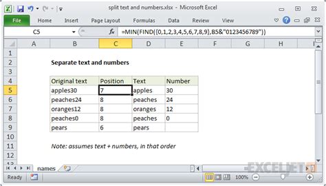 Split Text And Numbers Excel Formula Exceljet