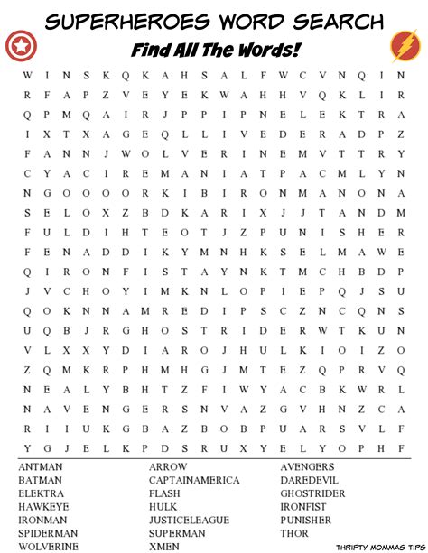 10 Superheroes Word Search Printables For All