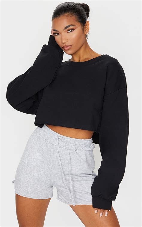 Black Ultimate Cropped Sweatshirt Tops Prettylittlething Aus