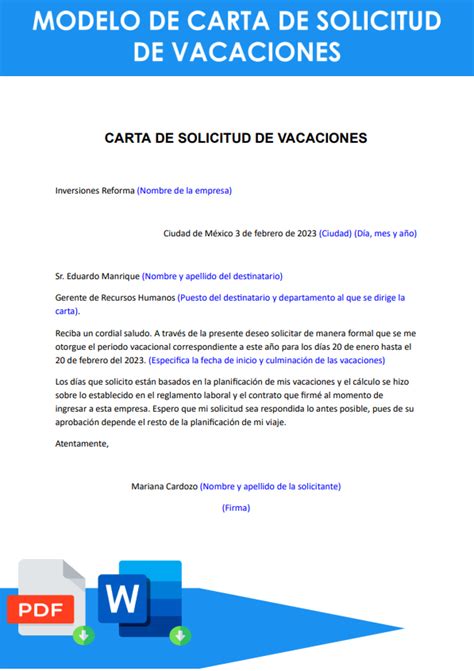 Como Hacer Una Carta De Solicitud De Vacaciones En Word Doovi The