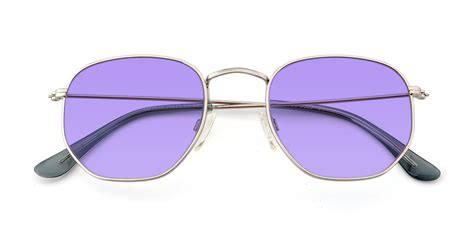 Silver Hipster Thin Geometric Tinted Sunglasses With Medium Purple Sunwear Lenses Ssr1943