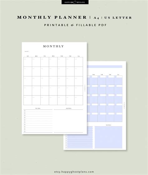 Monthly Planner Fillable Pdf A4 Us Letter Printable Insert Etsy