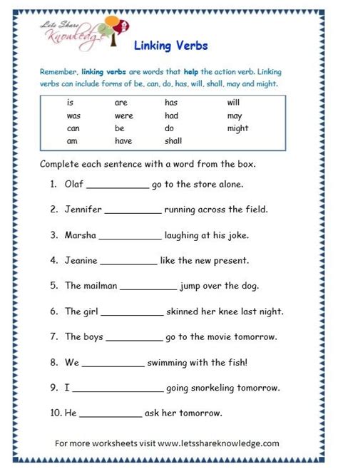 Verbs Worksheet For Grade 3