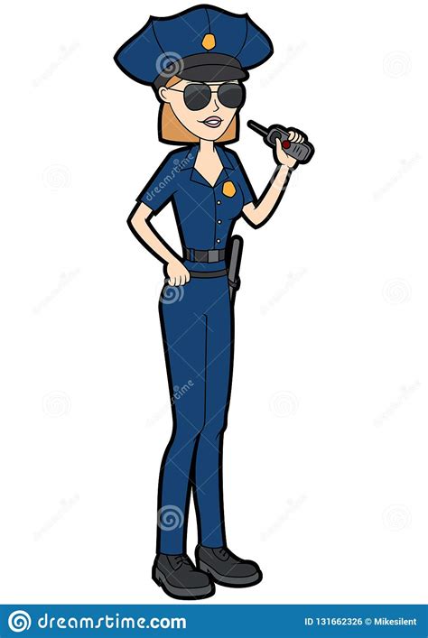 Woman Police Officer With A Walkie Talkie Stock Vector Illustration