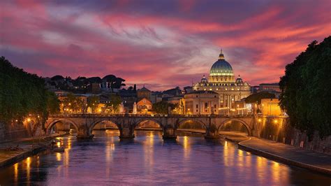St Angelo Bridge And St Peters Basilica Wallpaper Backiee