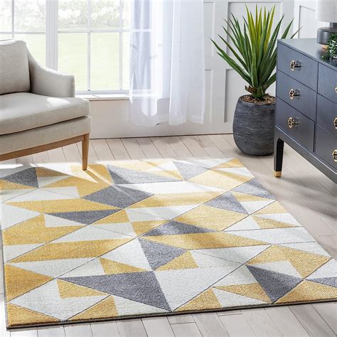 Well Woven Nambe Yellow Triangle Boxes Geometric Area Rug