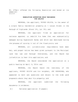 Fillable Online Resolution Approving Bulk Variances For Gelpin Fax