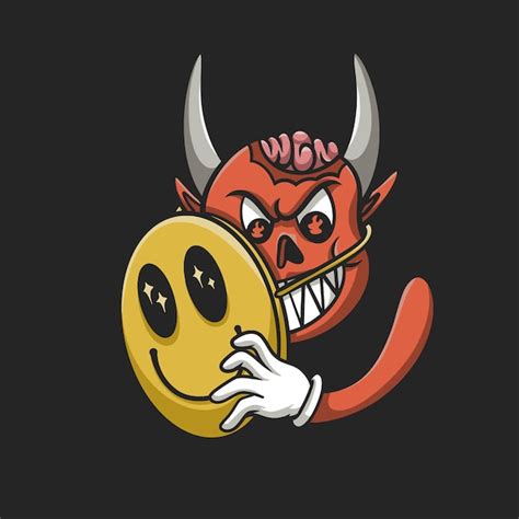 Premium Vector Devil Smiling Face Mask Streetwear Cartoon