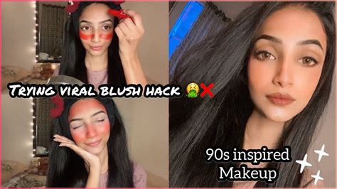 90s Inspired Makeup Look Following Viral Red Lipstick Blush