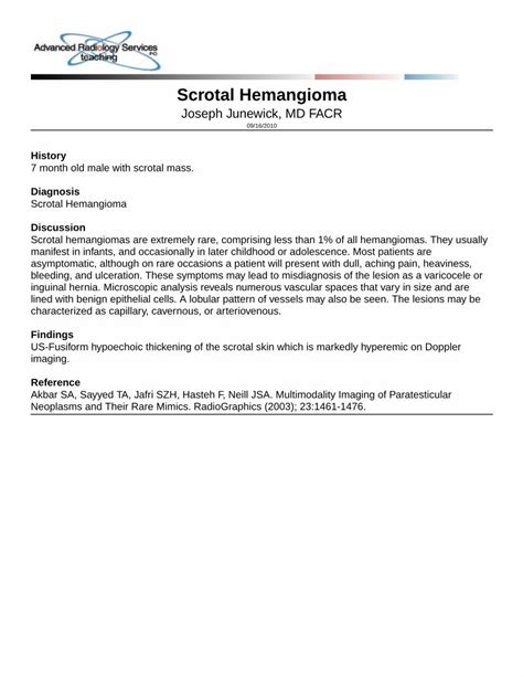 Pdf Scrotal Hemangioma Advanced Radiology Teaching · Scrotal Hemangioma Joseph Junewick Md