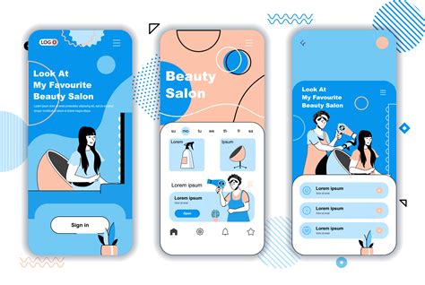 Beauty Salon Concept Onboarding Screens For Mobile App Templates Hairdresser Makes Haircut