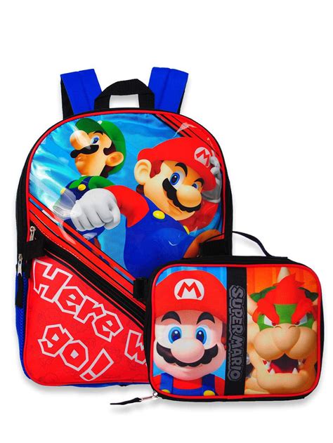 Licensed Super Mario Backpack With Insulated Lunchbox Redblue One