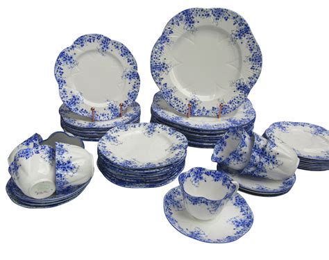 Shelley England Fine Bone China Set Of Dishes For 8 Dainty Blue
