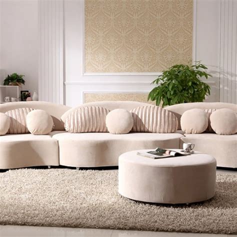 Luxury Modern 7 Seat Modular Sofa Round Sectional Sofa Beige Velvet