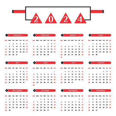 Gambar Kalender Merah Dan Hitam 2024 Dengan Gaya Geometris Kalender