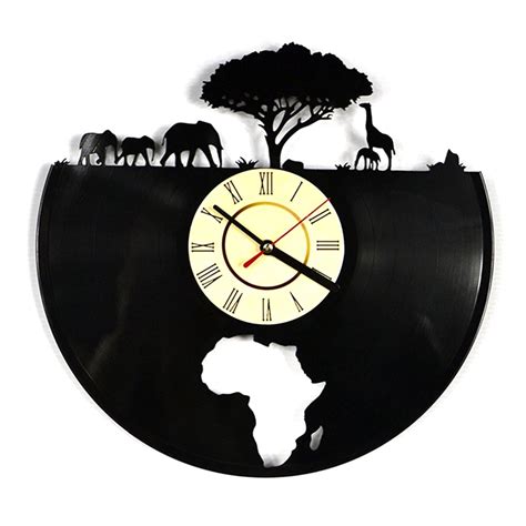 Vinyl Record Wall Clock African Animal Retro Wall Clock Night Light