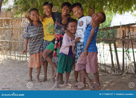 Bagan Burma Myanmar November 11 2012 Portrait Of Six Happy Smiling