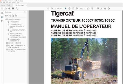 Tigercat TRANSPORTEUR 1055C 1075C 1085C MANUEL DE L OPÉRATEUR PDF