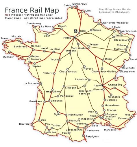 The France Rail Map Is Shown In Yellow