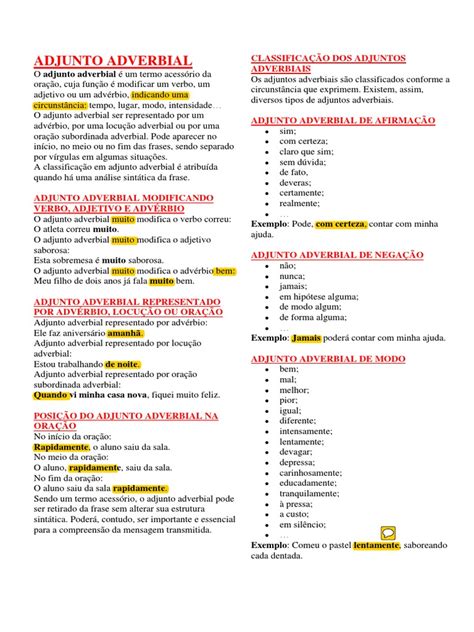 Adjunto Adverbial Pdf Advérbio Mecânica Da Linguagem