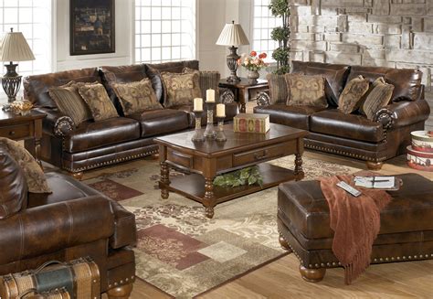 Shop brown living room furniture in a variety of styles and designs to choose from for every budget. Bonded Leather Antique Brown Sofa and Loveseat Living Room Set