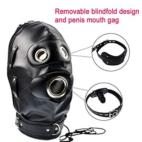 Leather Bondage Gimp Mask Hood Full Face Blindfold Mask Hood Lockable