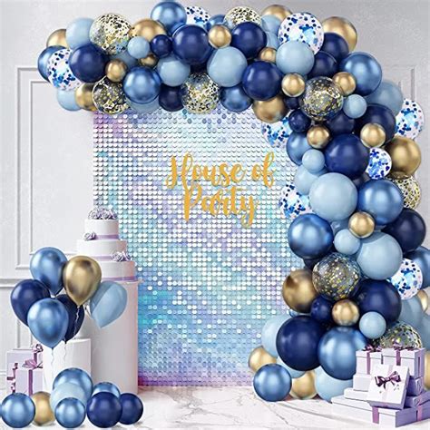 A Blue And Gold Balloon Arch For A Party