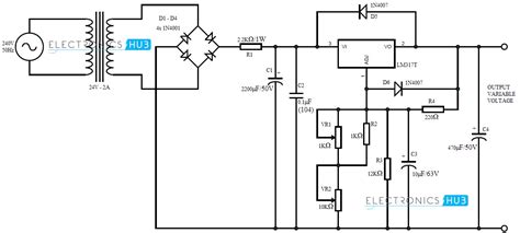 This is a circuit diagram of a powersupply which provide 1.2 volts to 15 volts. 0-28V, 6-8A Power Supply Circuit using LM317 and 2N3055