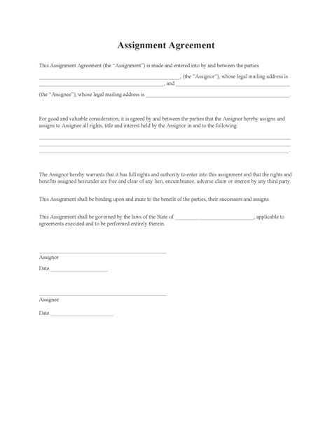 General Assignment Agreement Fillable Pdf Free Printable Legal Forms