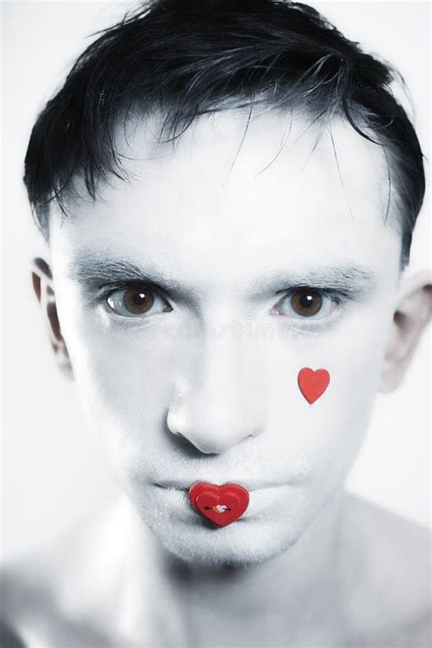 Man With White Skin And Red Heart On Lips Stock Photo Image Of White