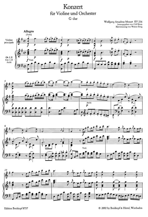 Mozart Violin Concerto No 3 In G Major K 216 Ficks Music