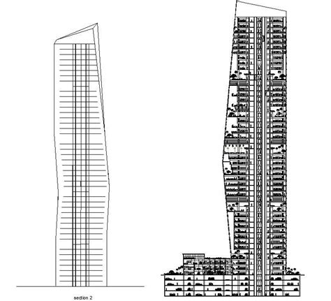 Multi Story High Rise Building Elevation And Section Details Autocad