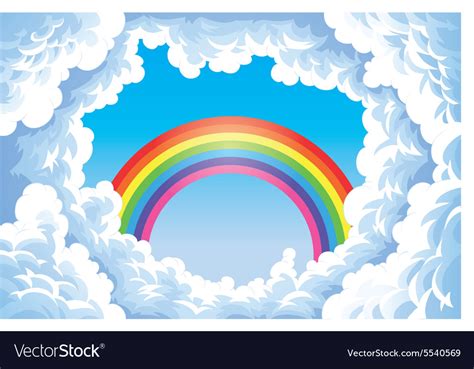 Rainbow In Sky With Clouds Royalty Free Vector Image