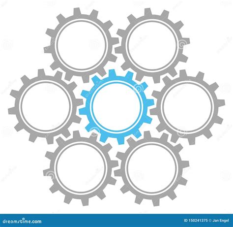 Set Of Seven Graphic Gears Gray And Blue Stock Vector Illustration Of